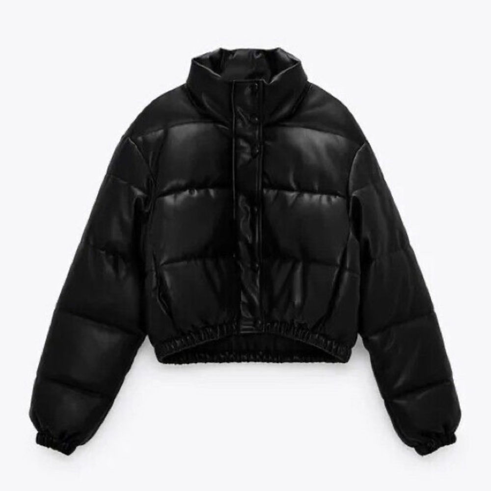 ZARA LEATHER PUFFER COAT JACKET